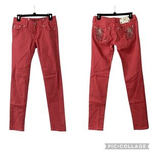 MISS ME Ruby JP563653 Skinny Women's Designer Rhinestone Low Rise Jeans Size 26”